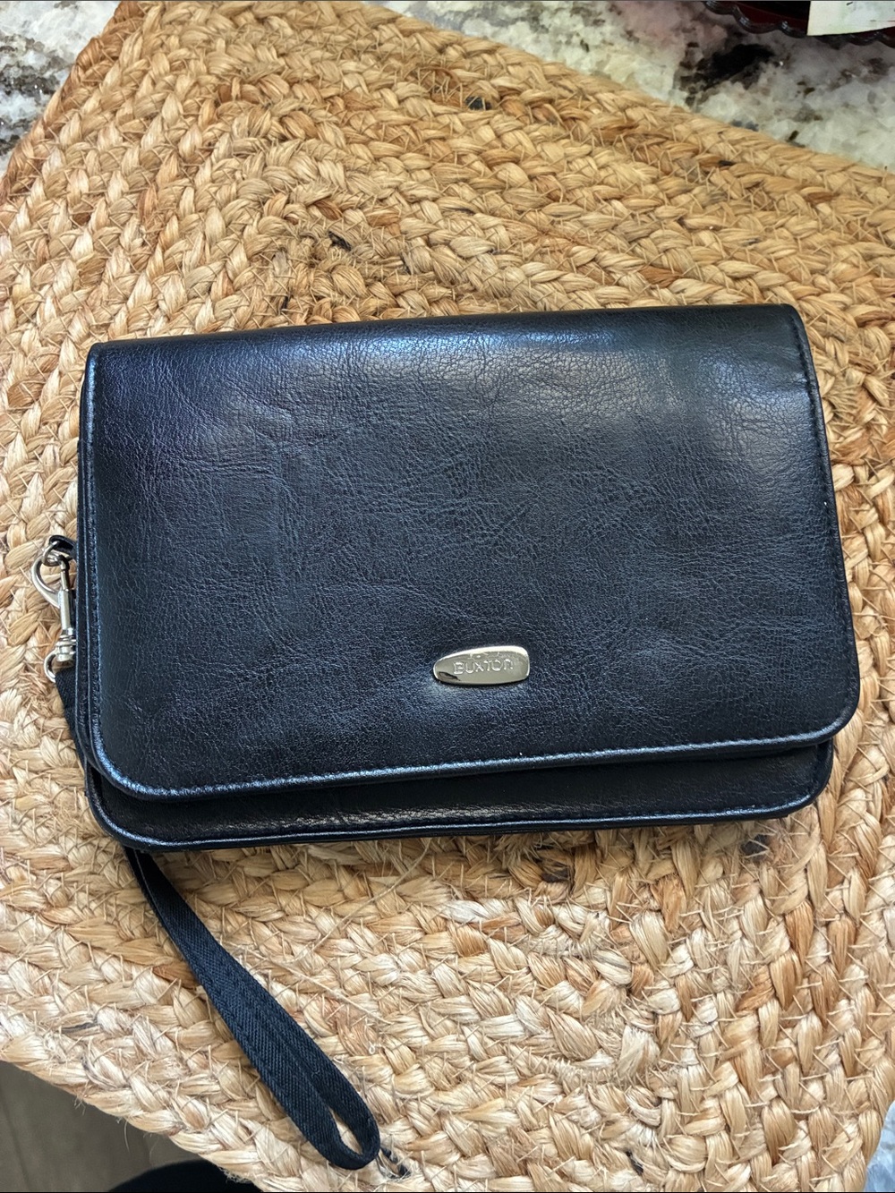 Black Faux Leather Clutch with Removable Wrist Strap